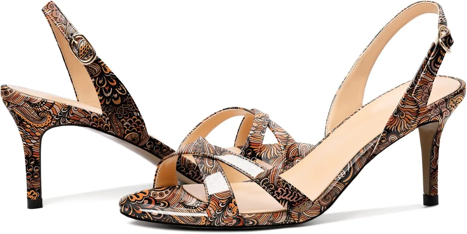 Mettesally Womens Slingback Kitten Heel Sandals Open Toe Criss Cross Ankle Strap High Heels D'Orsay Wedding Party Dress Shoes