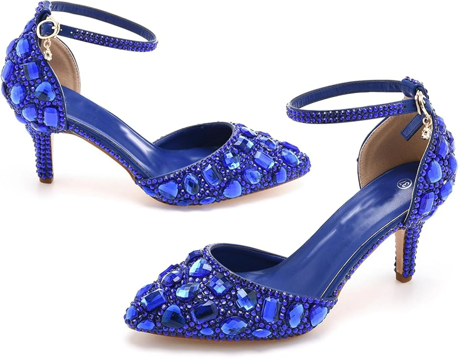 Minishion Womens Ankle Strap Wedding Shoes with Rhinestones Evening Formal Pumps