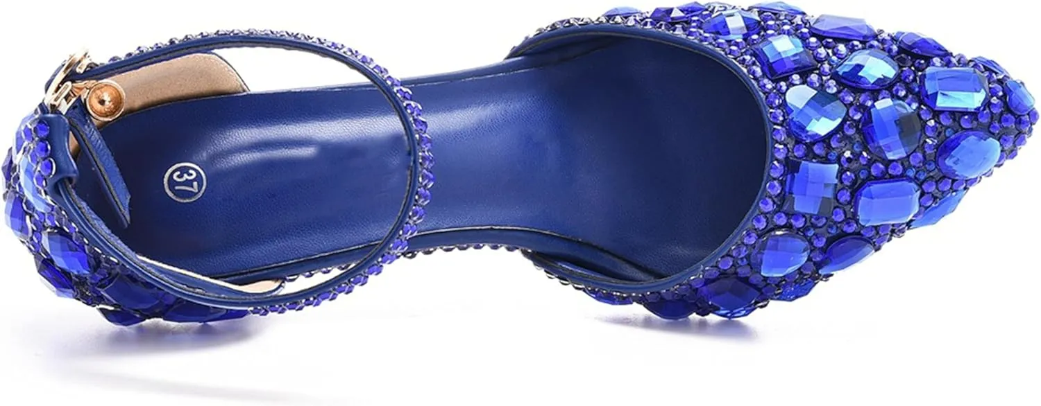 Minishion Womens Ankle Strap Wedding Shoes with Rhinestones Evening Formal Pumps