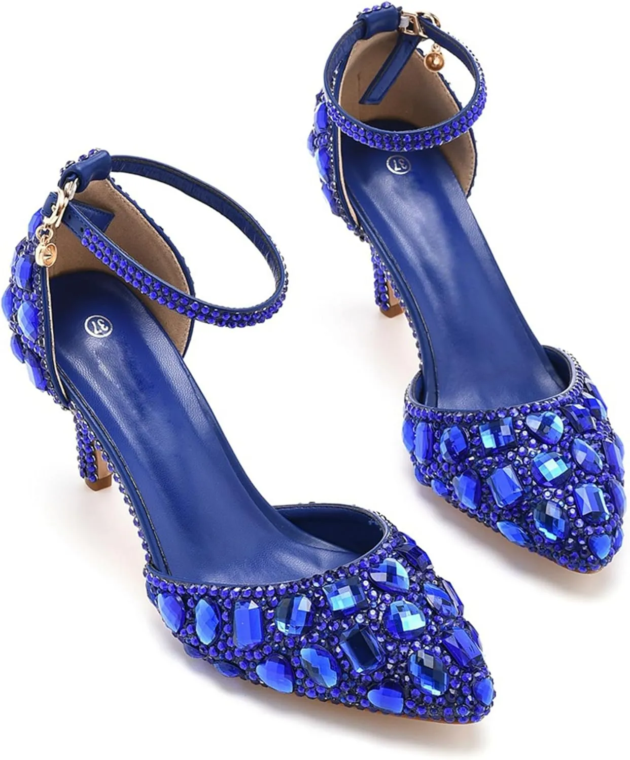 Minishion Womens Ankle Strap Wedding Shoes with Rhinestones Evening Formal Pumps