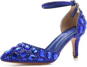 Minishion Womens Ankle Strap Wedding Shoes with Rhinestones Evening Formal Pumps