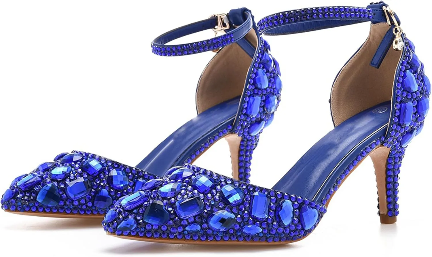 Minishion Womens Ankle Strap Wedding Shoes with Rhinestones Evening Formal Pumps