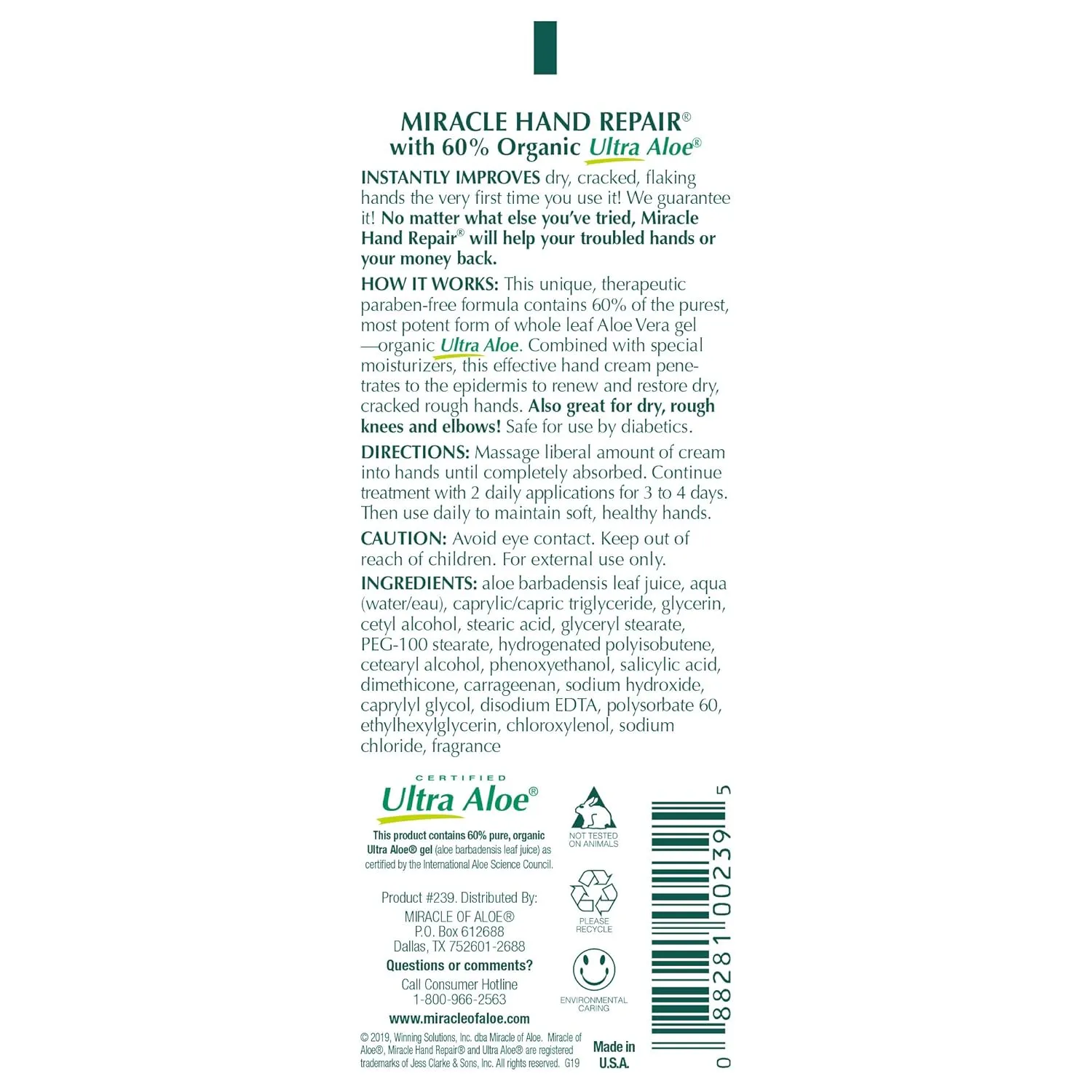 Miracle of Aloe’s Miracle Hand Repair Cream 8 oz Healing Aloe Vera Lotion for Dry, Cracked Hands with 60% Ultra Aloe Gel - Moisturizes, Softens, and Repairs - Non-Greasy (3-Pack)