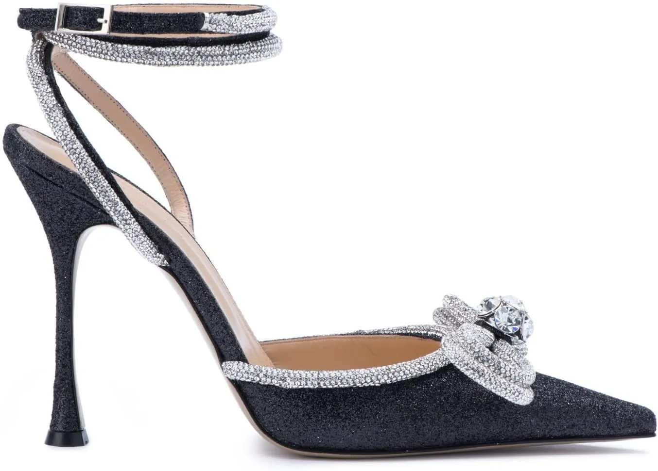 MissHeel Clear Rhinestone Ankle Strap Pumps Heels with Crystal Double Bows 3 inch
