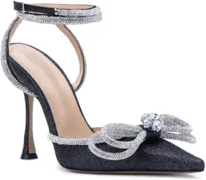 MissHeel Clear Rhinestone Ankle Strap Pumps Heels with Crystal Double Bows 3 inch