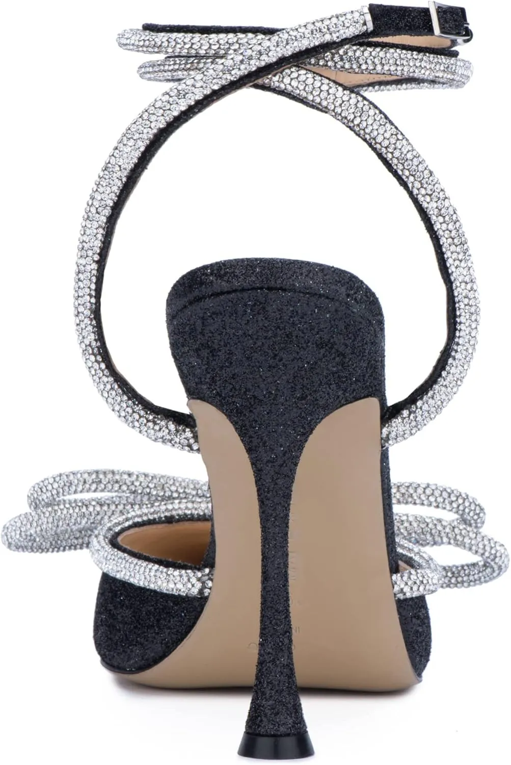 MissHeel Clear Rhinestone Ankle Strap Pumps Heels with Crystal Double Bows 3 inch