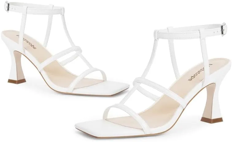 Modatope Strappy Sandals Women Square Toe Ankle Strap Kitten Stiletto Heeled Sandals Open Toe T-Strap Gladiator Sandals