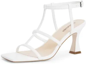 Modatope Strappy Sandals Women Square Toe Ankle Strap Kitten Stiletto Heeled Sandals Open Toe T-Strap Gladiator Sandals