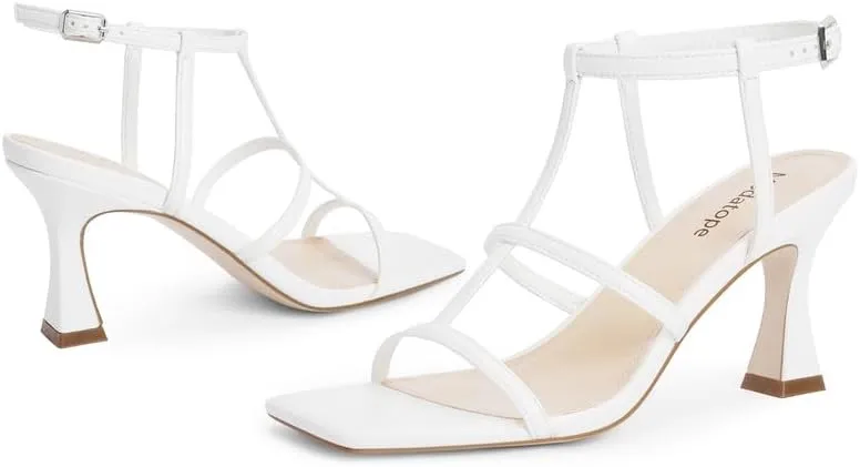 Modatope Strappy Sandals Women Square Toe Ankle Strap Kitten Stiletto Heeled Sandals Open Toe T-Strap Gladiator Sandals