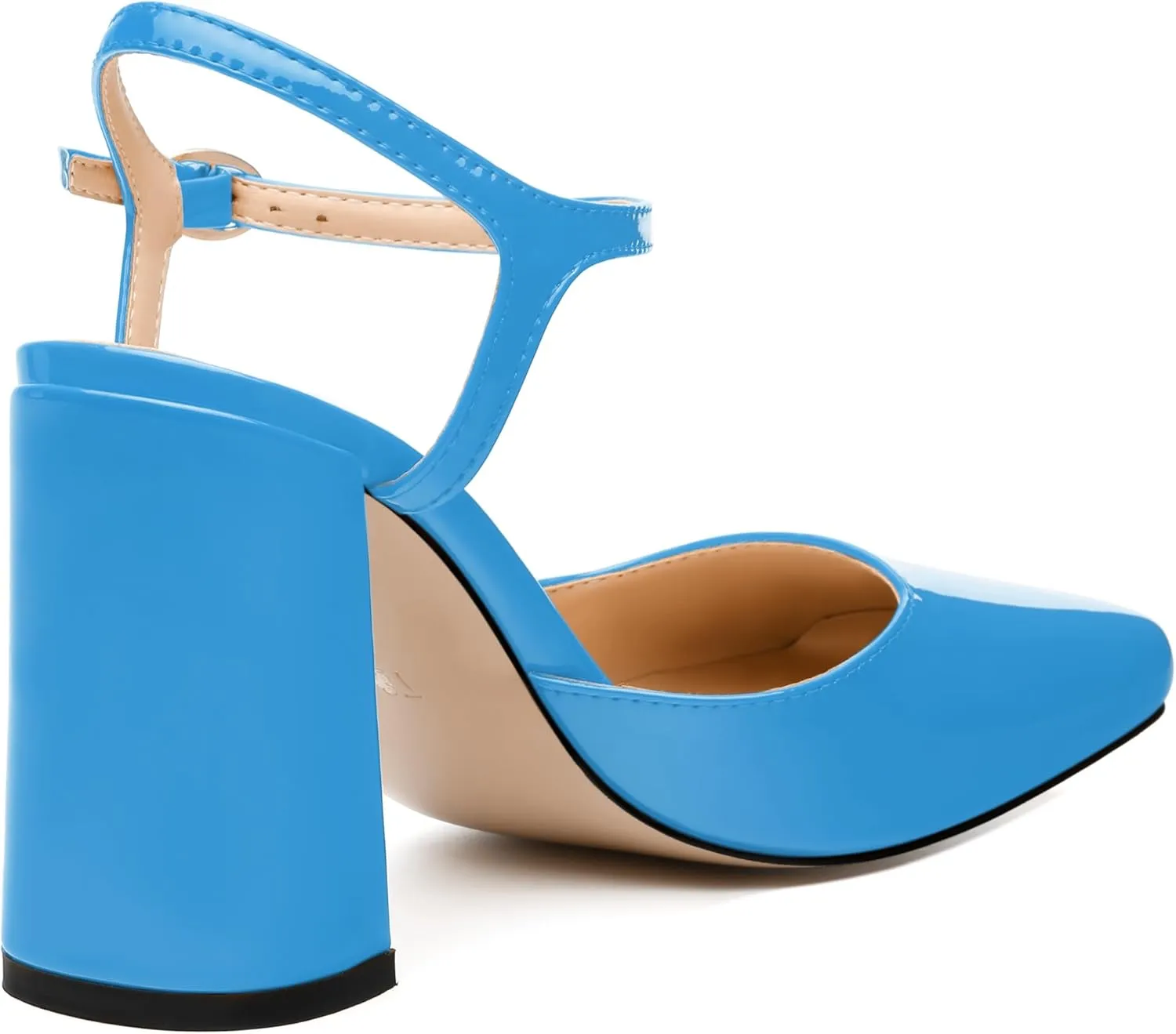 MODENCOCO Womens Closed Toe Ankle Strap Heels Square Toe Block Heeled Sandals Patent High Heel Pumps Sexy Party Wedding Dress Shoes