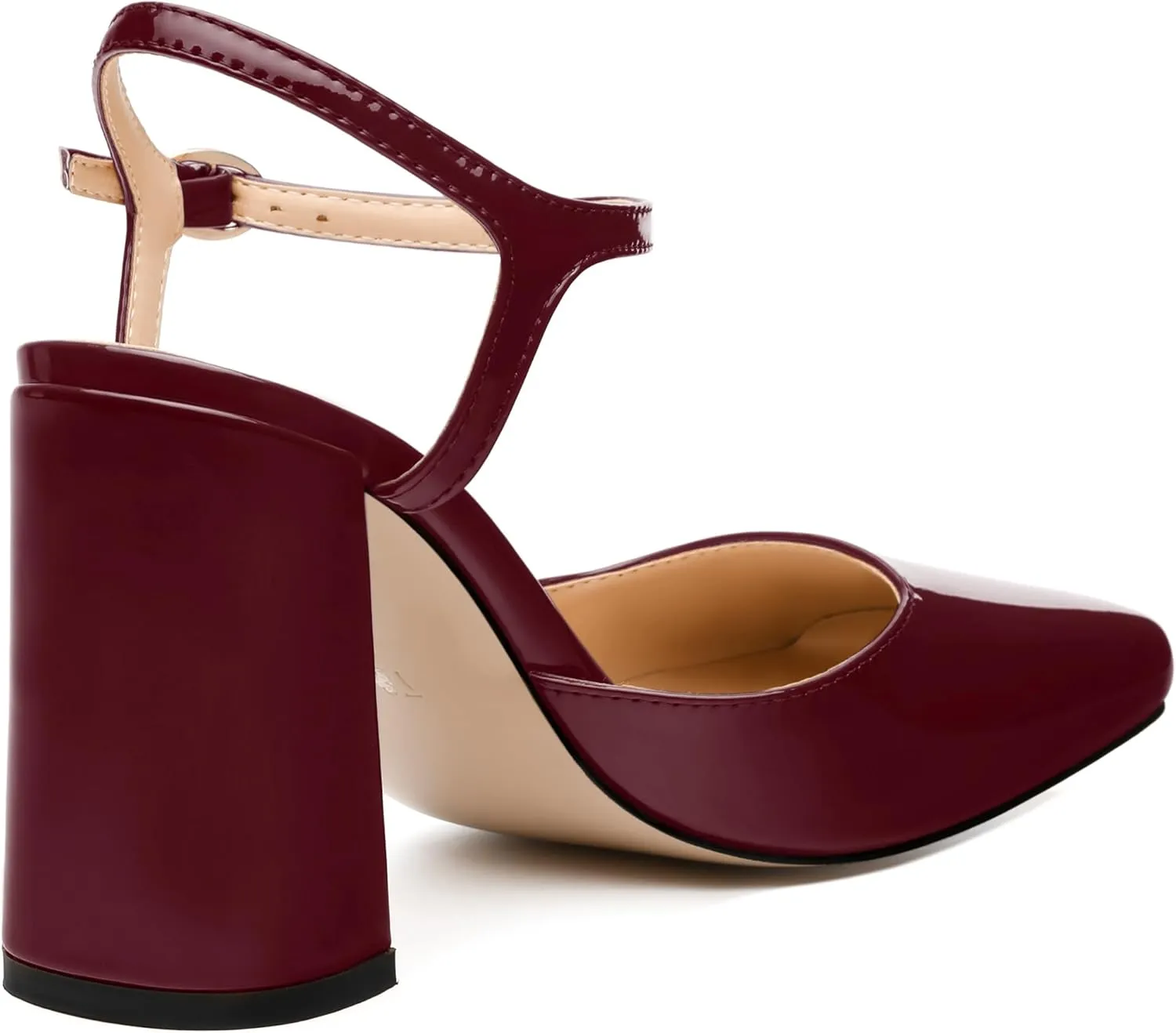 MODENCOCO Womens Closed Toe Ankle Strap Heels Square Toe Block Heeled Sandals Patent High Heel Pumps Sexy Party Wedding Dress Shoes