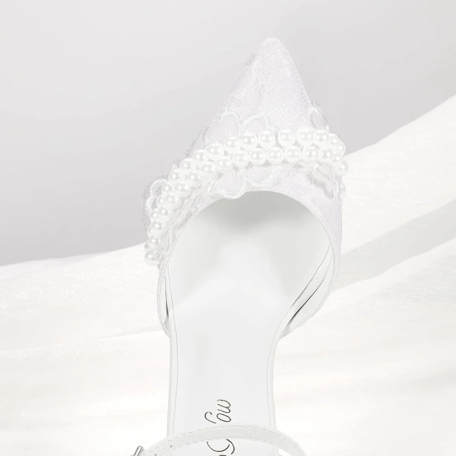 Mofri ShowHow Women's High Heels Stiletto Closed Pointed Toe Heels Pearl Lace Wedding Shoes Ankle Strap Pumps Bridal Party Wedding Dress Shoes
