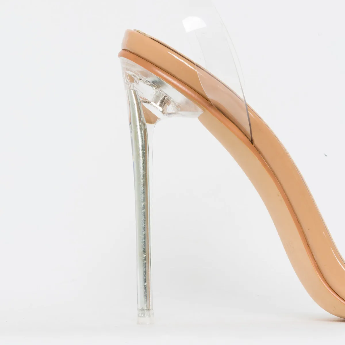 Molly Wide Fit Nude Patent Clear Diamante Stiletto Heels