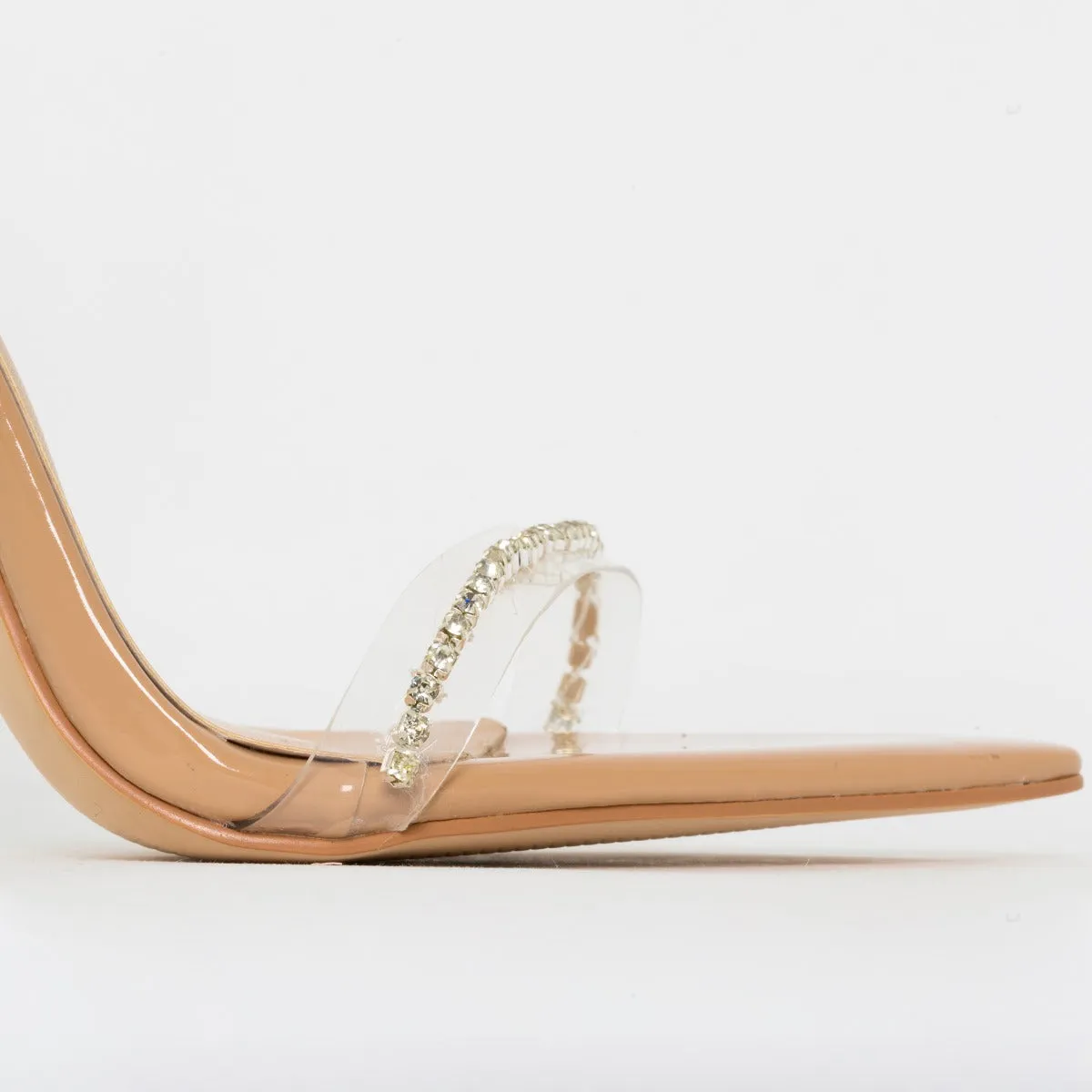 Molly Wide Fit Nude Patent Clear Diamante Stiletto Heels