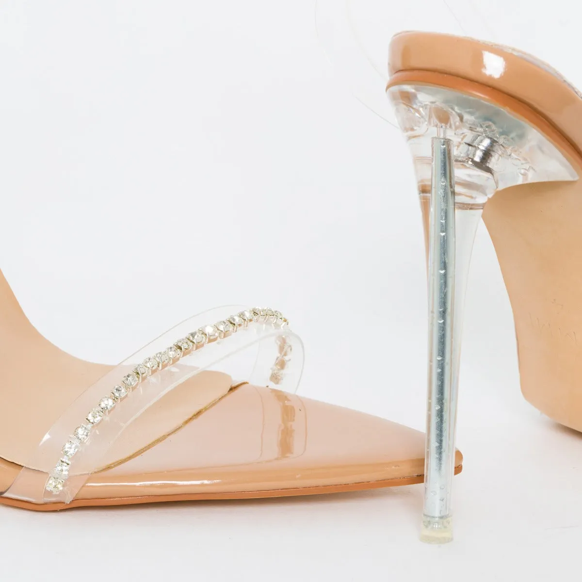 Molly Wide Fit Nude Patent Clear Diamante Stiletto Heels