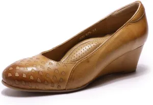 Mona flying Women's Leather Closed Toe 2 Inch Mid Wedges Heels with Arch Support Round Toe Comfortable Dress Pumps for Women Ladies