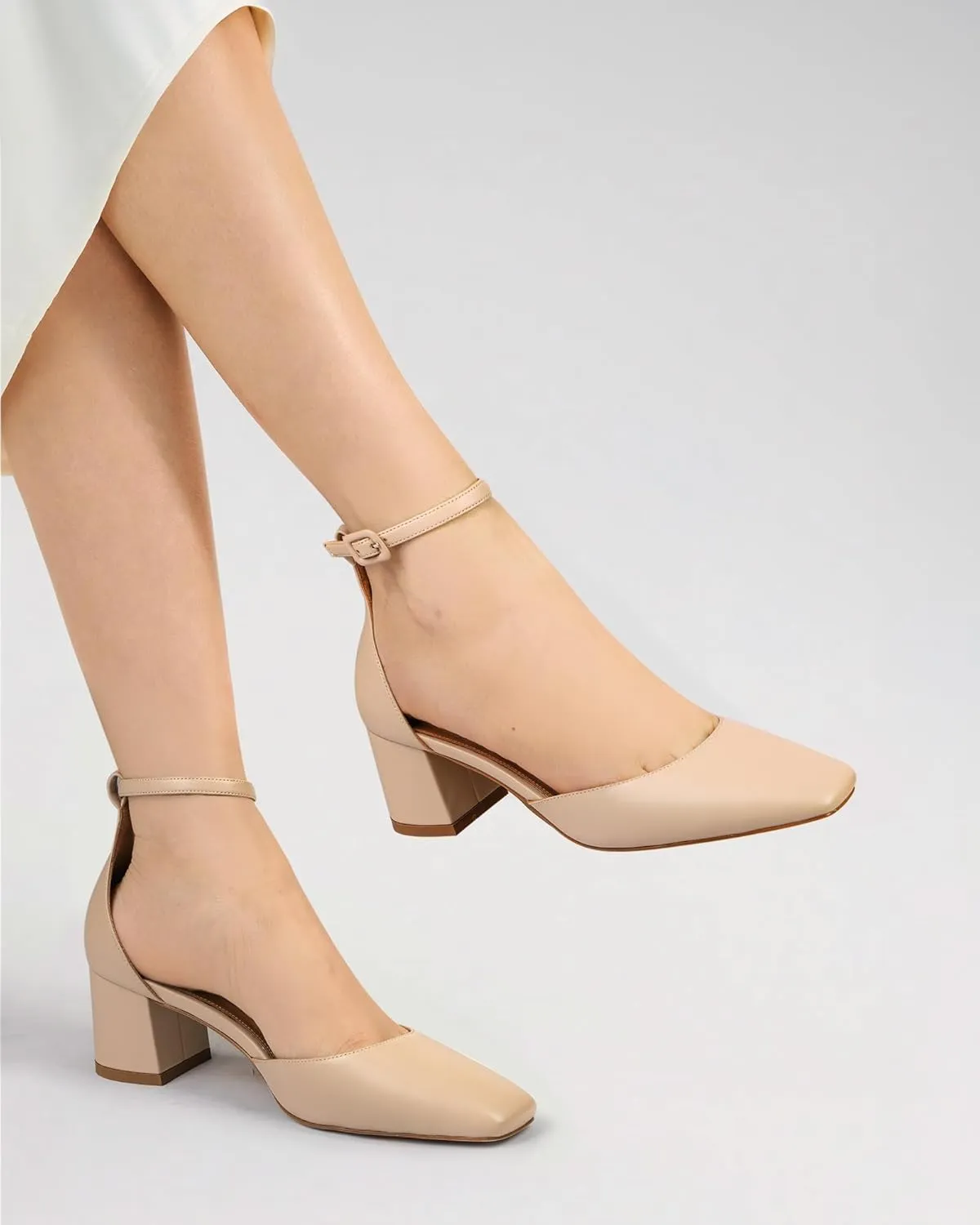 MUCCCUTE Heels for Women Closed Toe Pumps - Chunky Low Heel Block Square Toe Ankle Strap Heels Ladies Business Office Dressy Dress Pumps