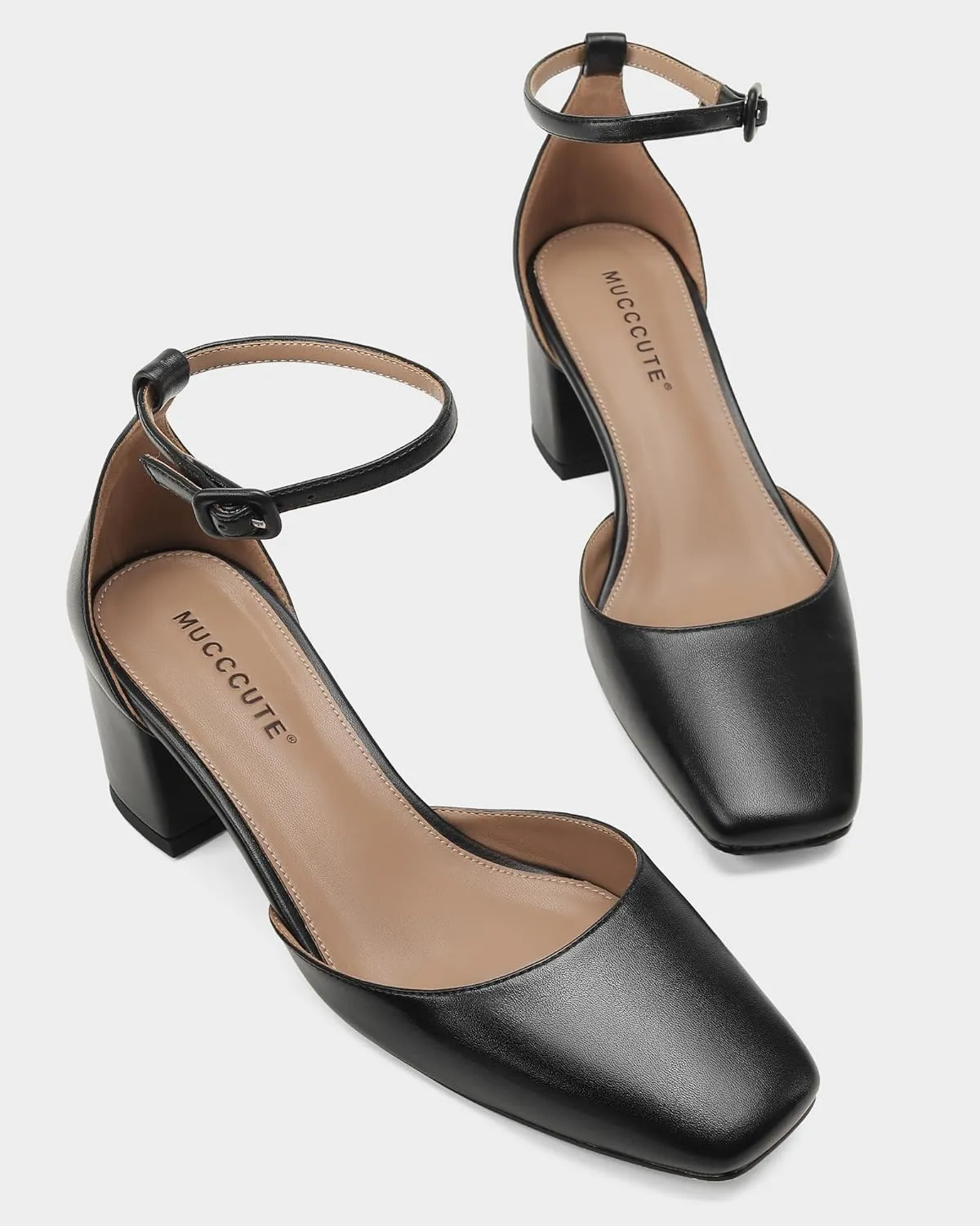 MUCCCUTE Heels for Women Closed Toe Pumps - Chunky Low Heel Block Square Toe Ankle Strap Heels Ladies Business Office Dressy Dress Pumps