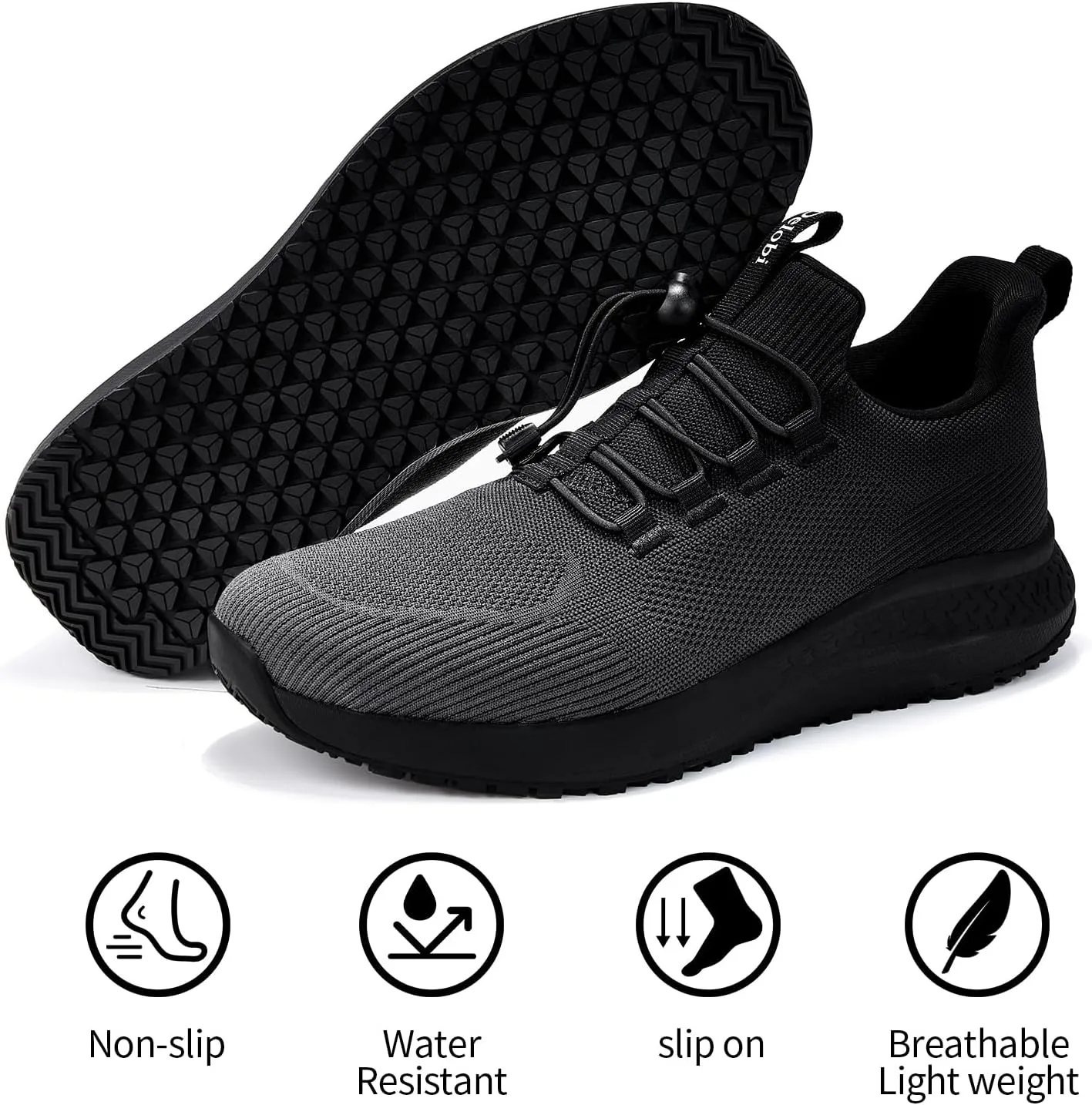 Non Slip Shoes for Men Food Service, Waterproof Work Shoes Restaurant,Slip On Resistant Sneakers, Breathable, Lightweight Walking Shoes for Kitchen and Restaurant Work Black