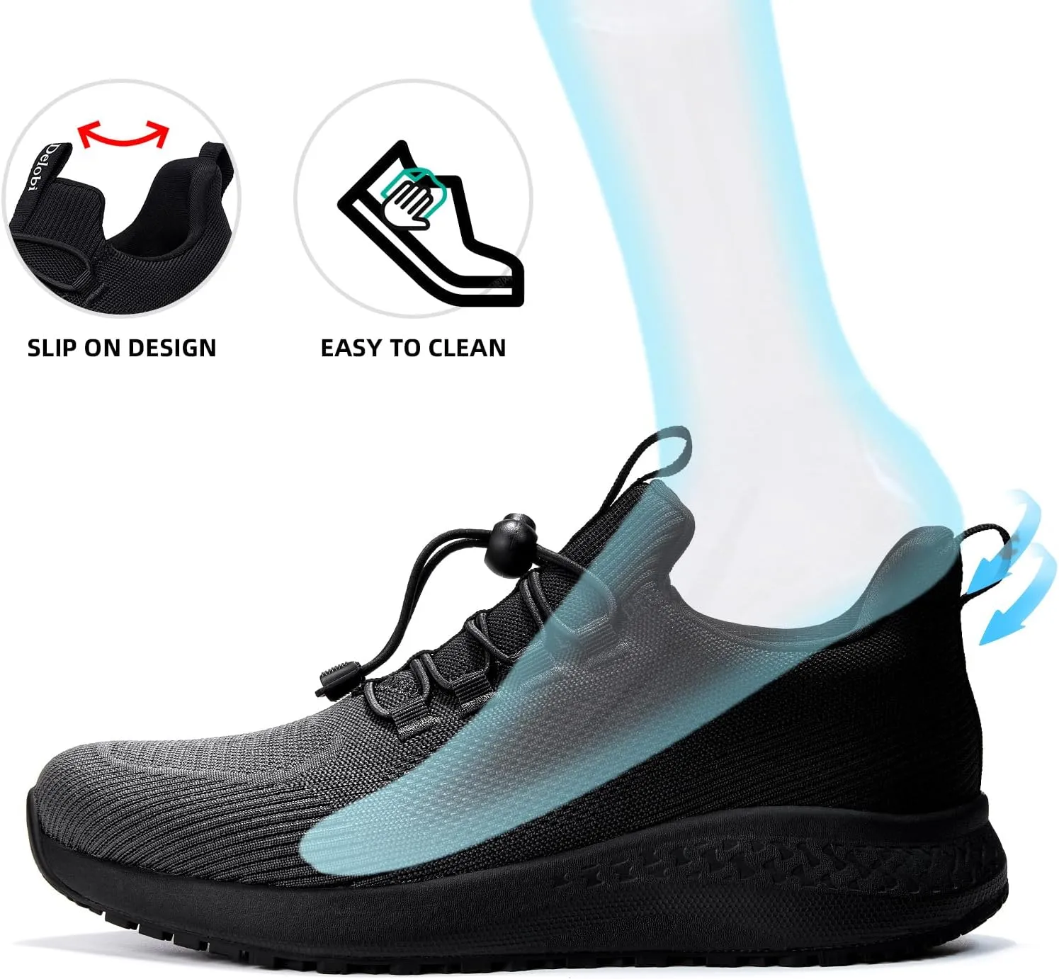 Non Slip Shoes for Men Food Service, Waterproof Work Shoes Restaurant,Slip On Resistant Sneakers, Breathable, Lightweight Walking Shoes for Kitchen and Restaurant Work Black