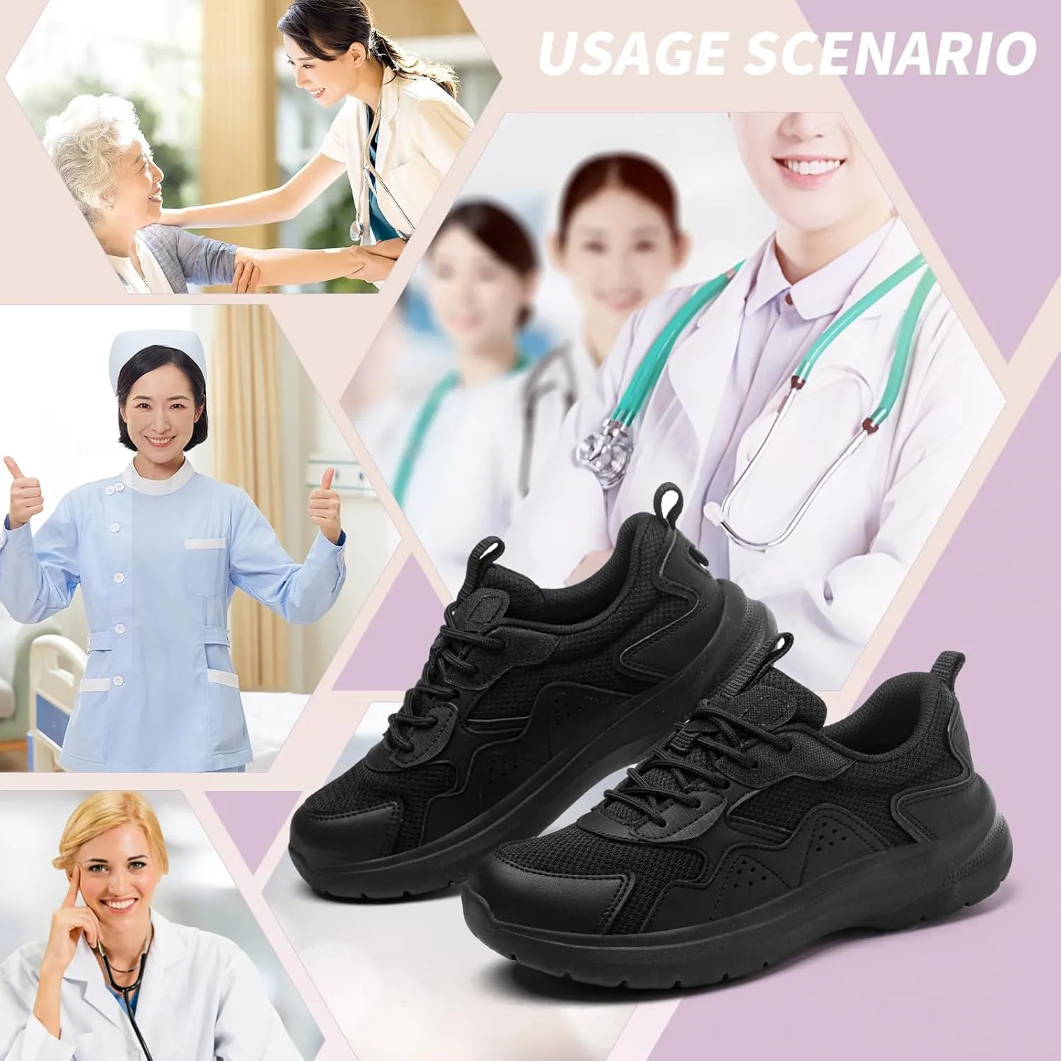 Non Slip Work Shoes Women Food Service-Lightweight and Comfortable Lace Up Shoe Suitable for Restaurants and Crew Work