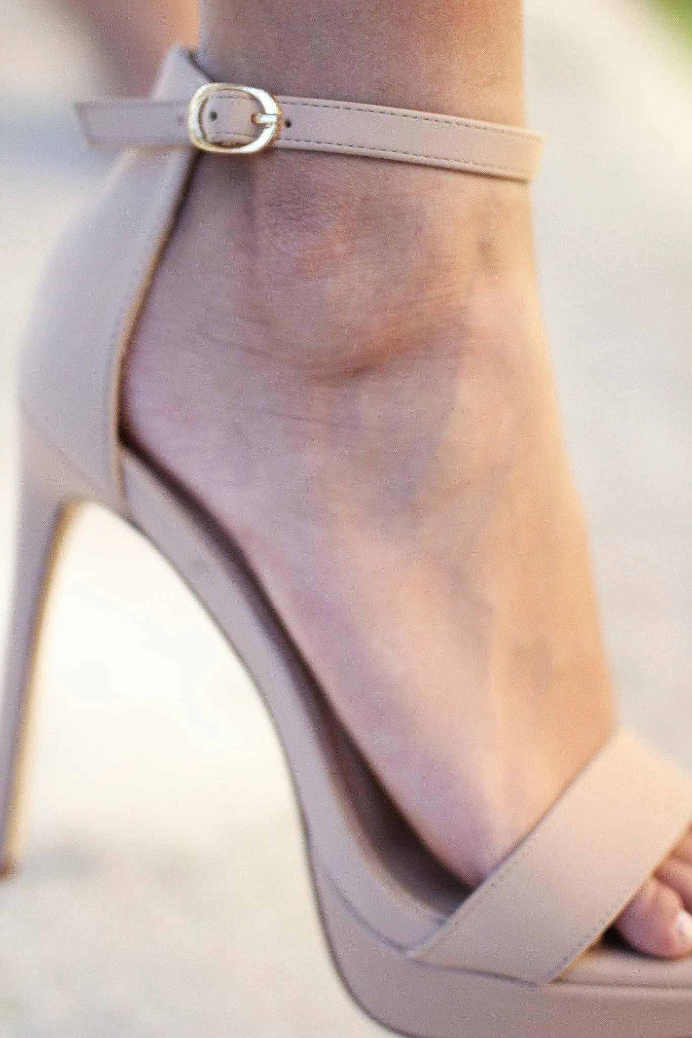 Nude Ankle Strap Platform Heels