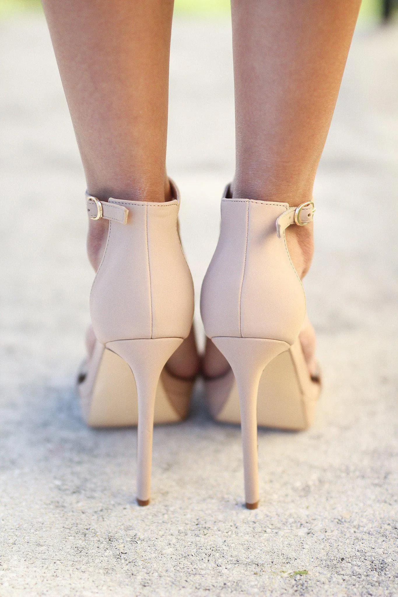 Nude Ankle Strap Platform Heels