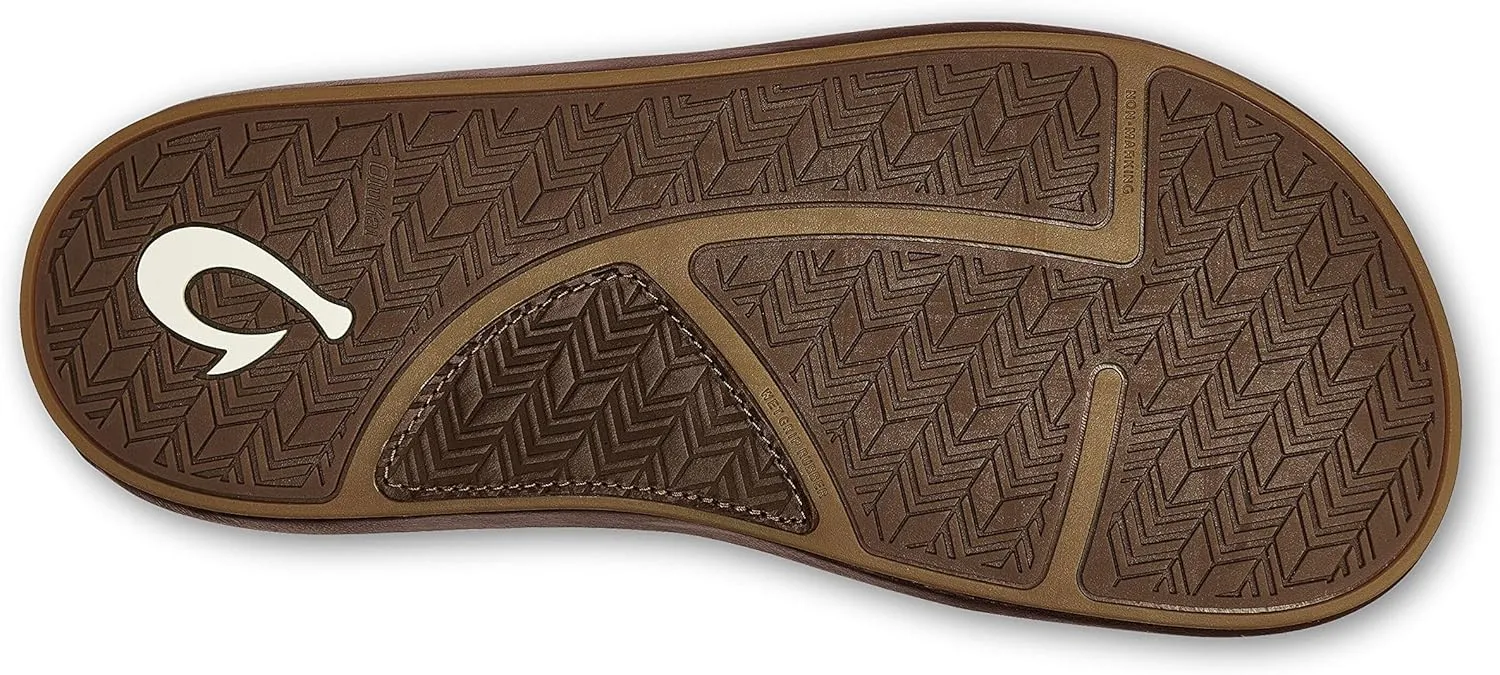 OLUKAI 'Ilikai Men's Leather Sandals, Full-Grain Leather Flip-Flop Slides, Anatomical Footbed & Cushioning, Comfort Fit & Wet Grip Rubber