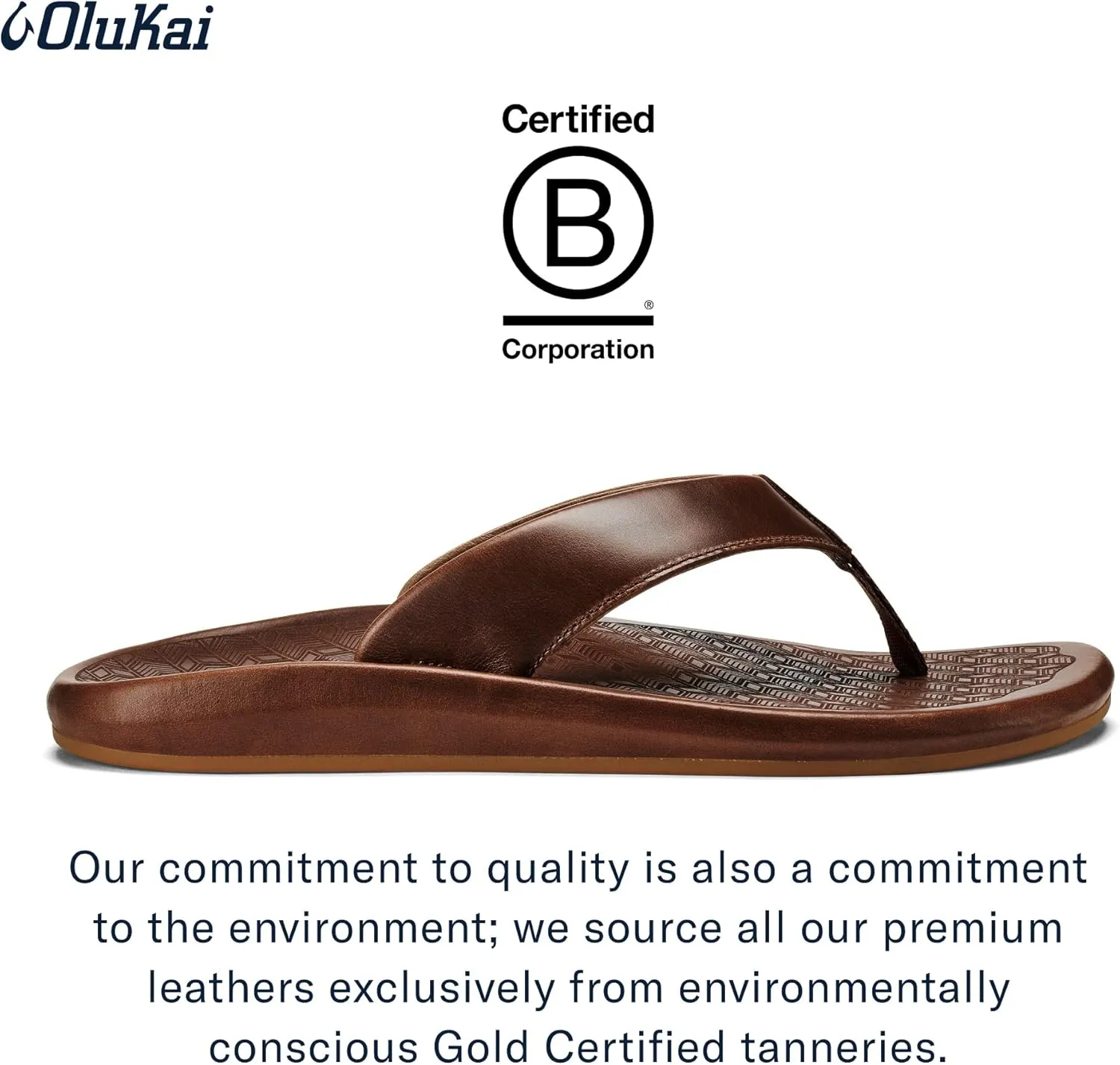 OLUKAI 'Ilikai Men's Leather Sandals, Full-Grain Leather Flip-Flop Slides, Anatomical Footbed & Cushioning, Comfort Fit & Wet Grip Rubber