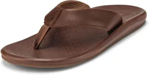 OLUKAI 'Ilikai Men's Leather Sandals, Full-Grain Leather Flip-Flop Slides, Anatomical Footbed & Cushioning, Comfort Fit & Wet Grip Rubber