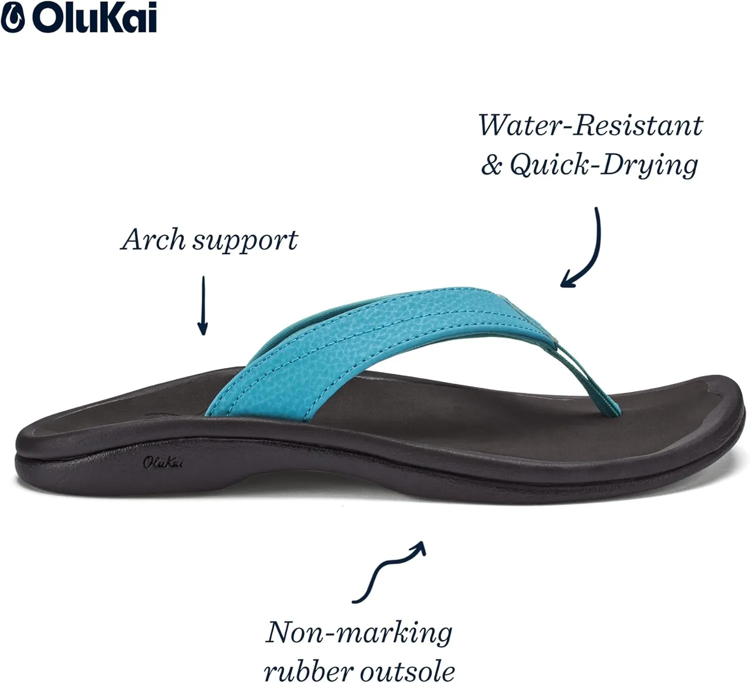 OLUKAI Ohana Women's Beach Sandals, Water Resistant Flip Flops, Arch Support & Comfort Fit, Lightweight & Durable, Enhanced Grip & Traction
