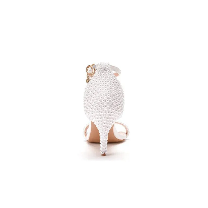 Open Toe Pearl Ankle Strap Wedding High Heels