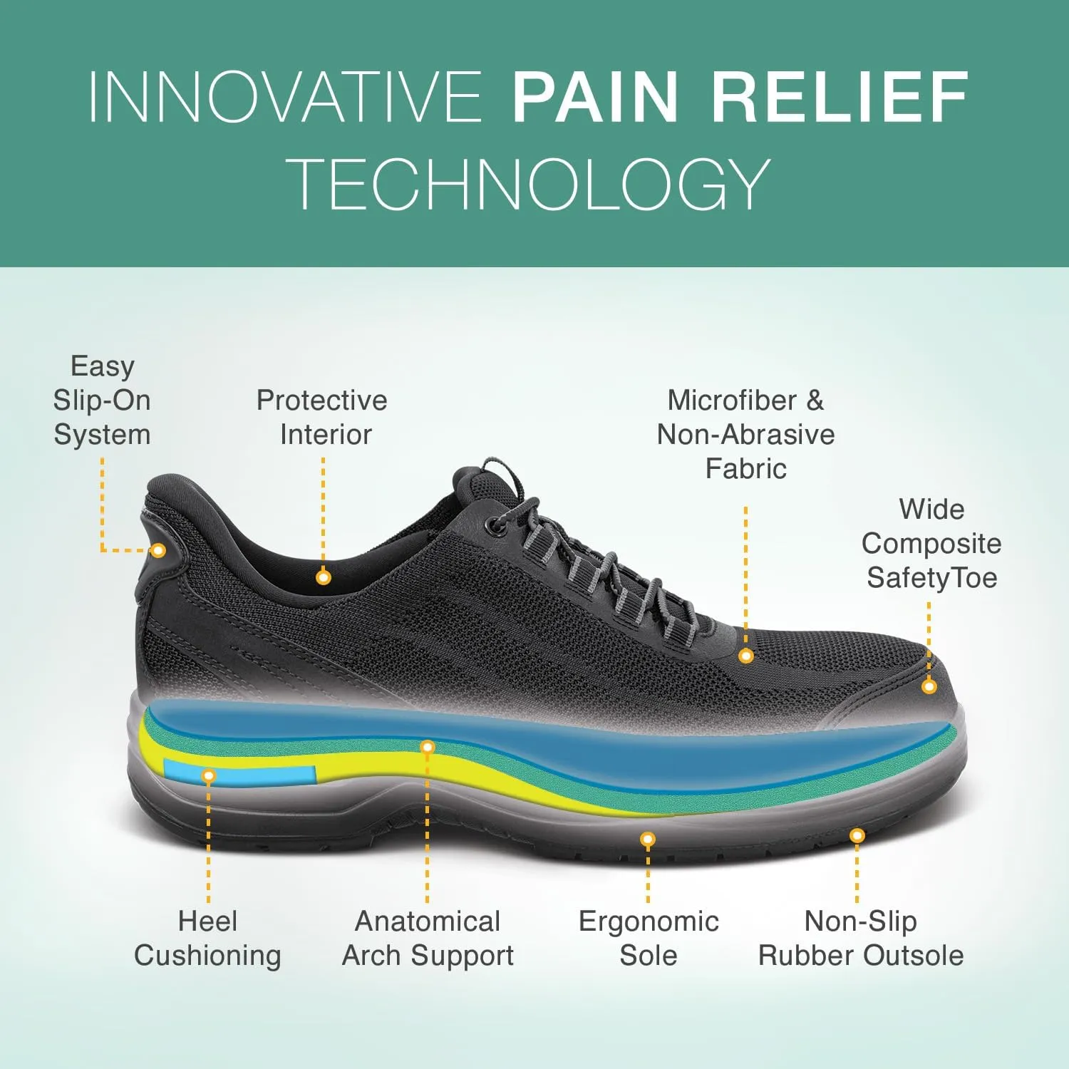 Orthofeet Men's Orthopedic Fabric Onyx Work Shoe