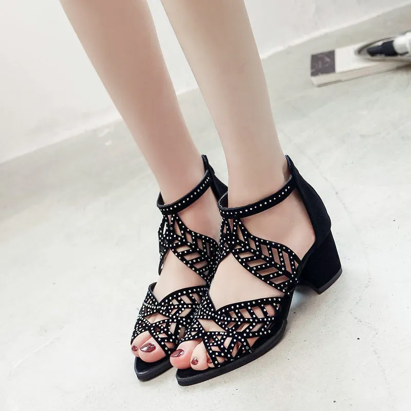 Orthopedic Women's Fashion Hollow Out Chunky Heel Sandals