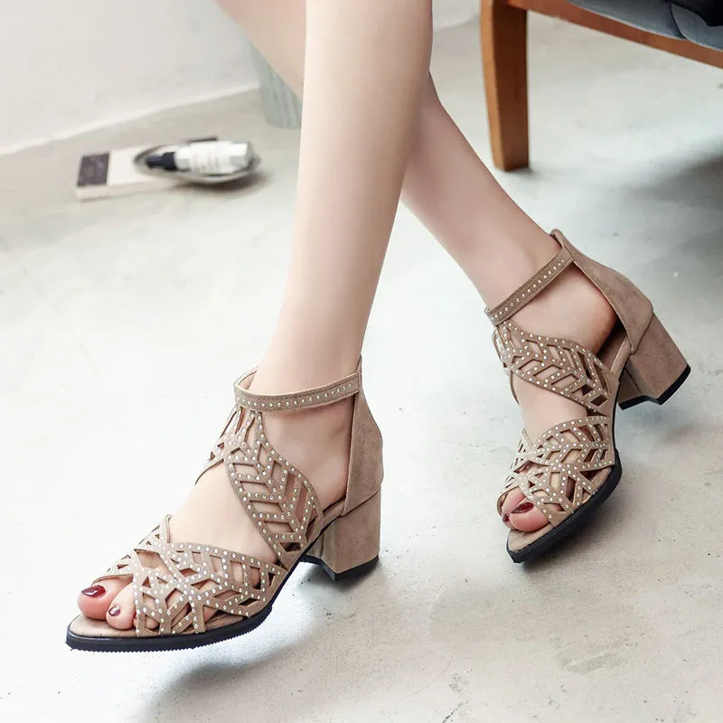 Orthopedic Women's Fashion Hollow Out Chunky Heel Sandals