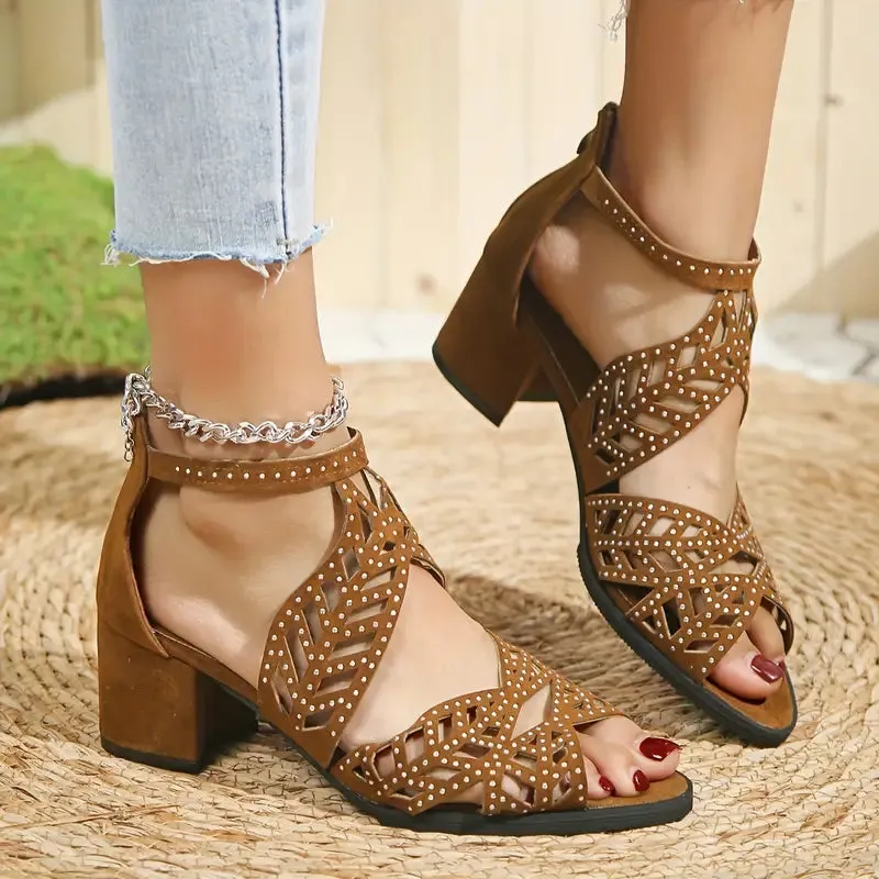 Orthopedic Women's Fashion Hollow Out Chunky Heel Sandals