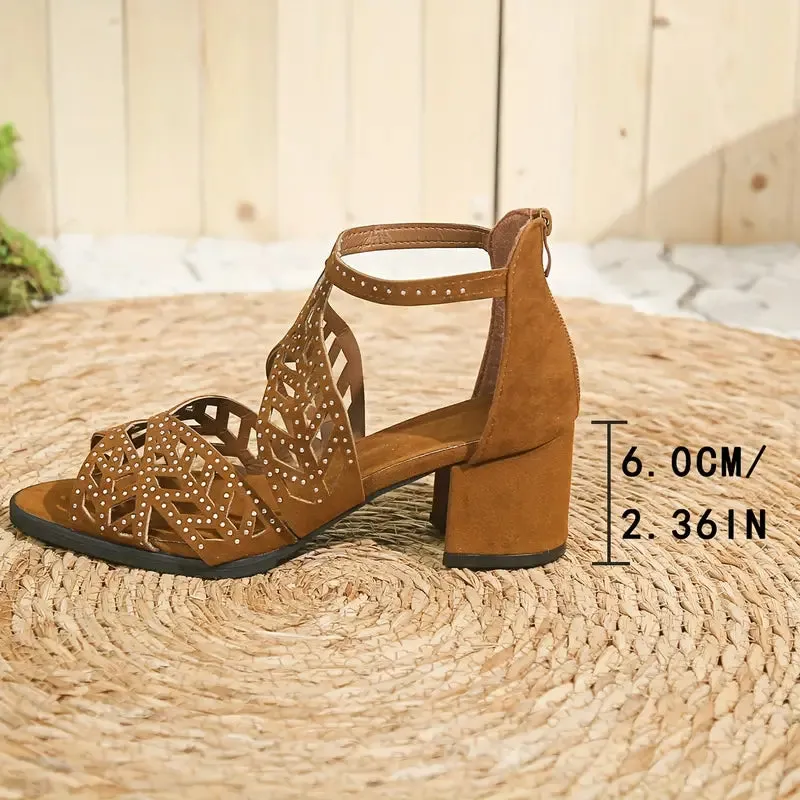 Orthopedic Women's Fashion Hollow Out Chunky Heel Sandals