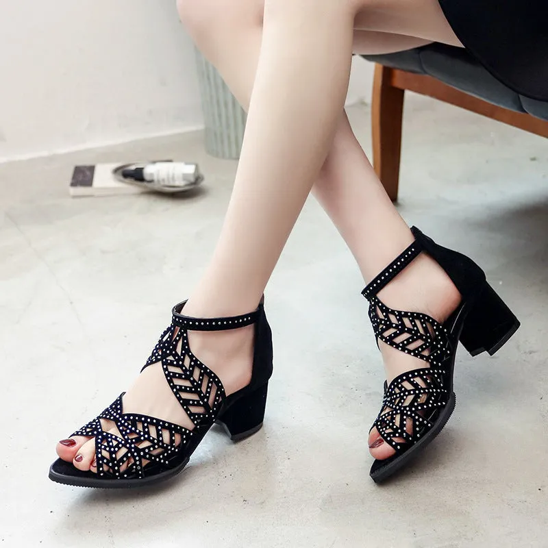 Orthopedic Women's Fashion Hollow Out Chunky Heel Sandals