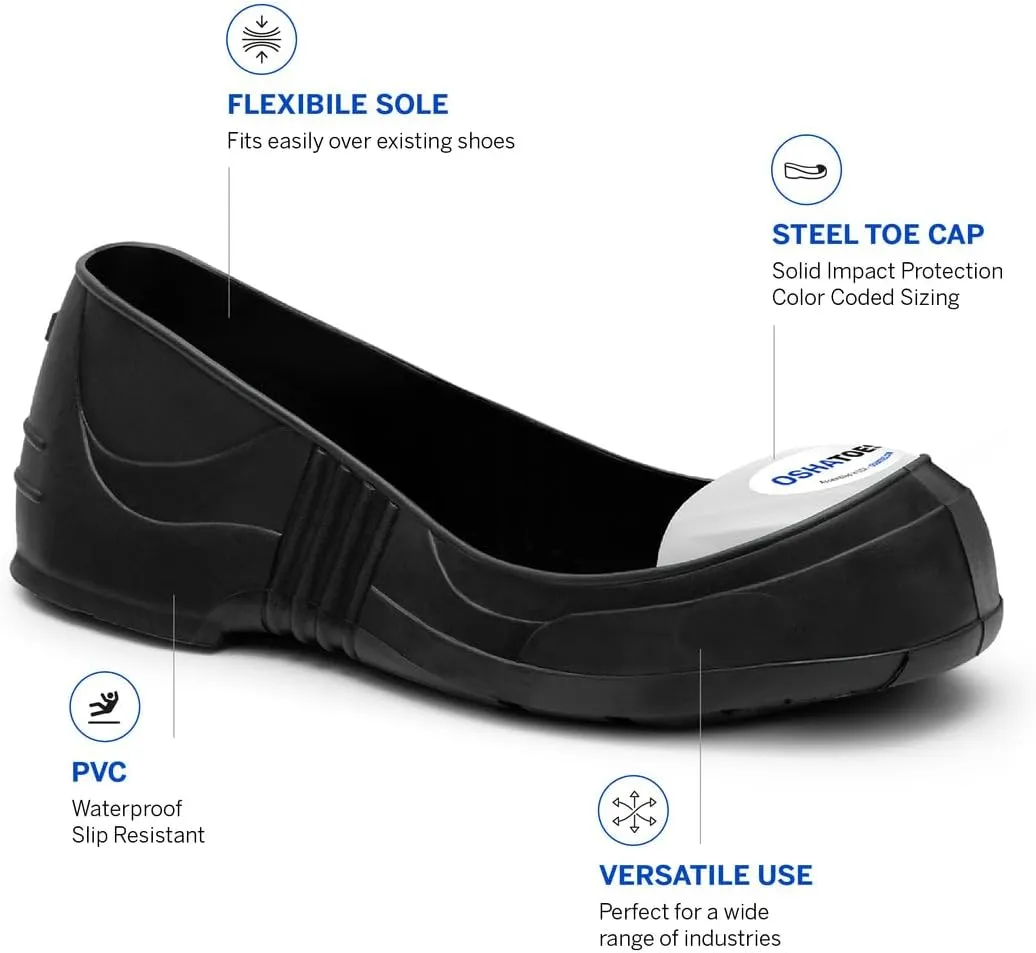 OST Unisex Steel Toe Shoe Covers – Slip-Resistant Lightweight PVC Safety Overshoes with Color Coded Sizing