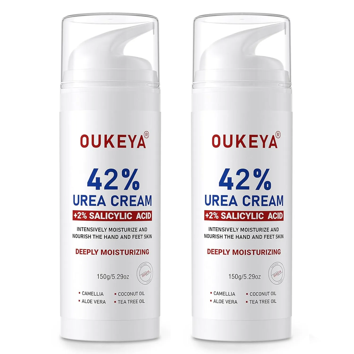 OUKEYA Urea Cream 42% plus Salicylic Acid 2% Intensive Repair Treatment for Cracked Skin on Hands, Heels, Elbows, and Lips - Relief for Dry Feet - Enhanced Pump Dispenser Packaging 2 Pack
