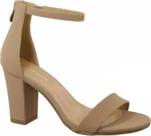 Over the Toe Strap Ankle Wrap Strap Heel Open Toe Medium Heel, Tan Nubuck, 6.5