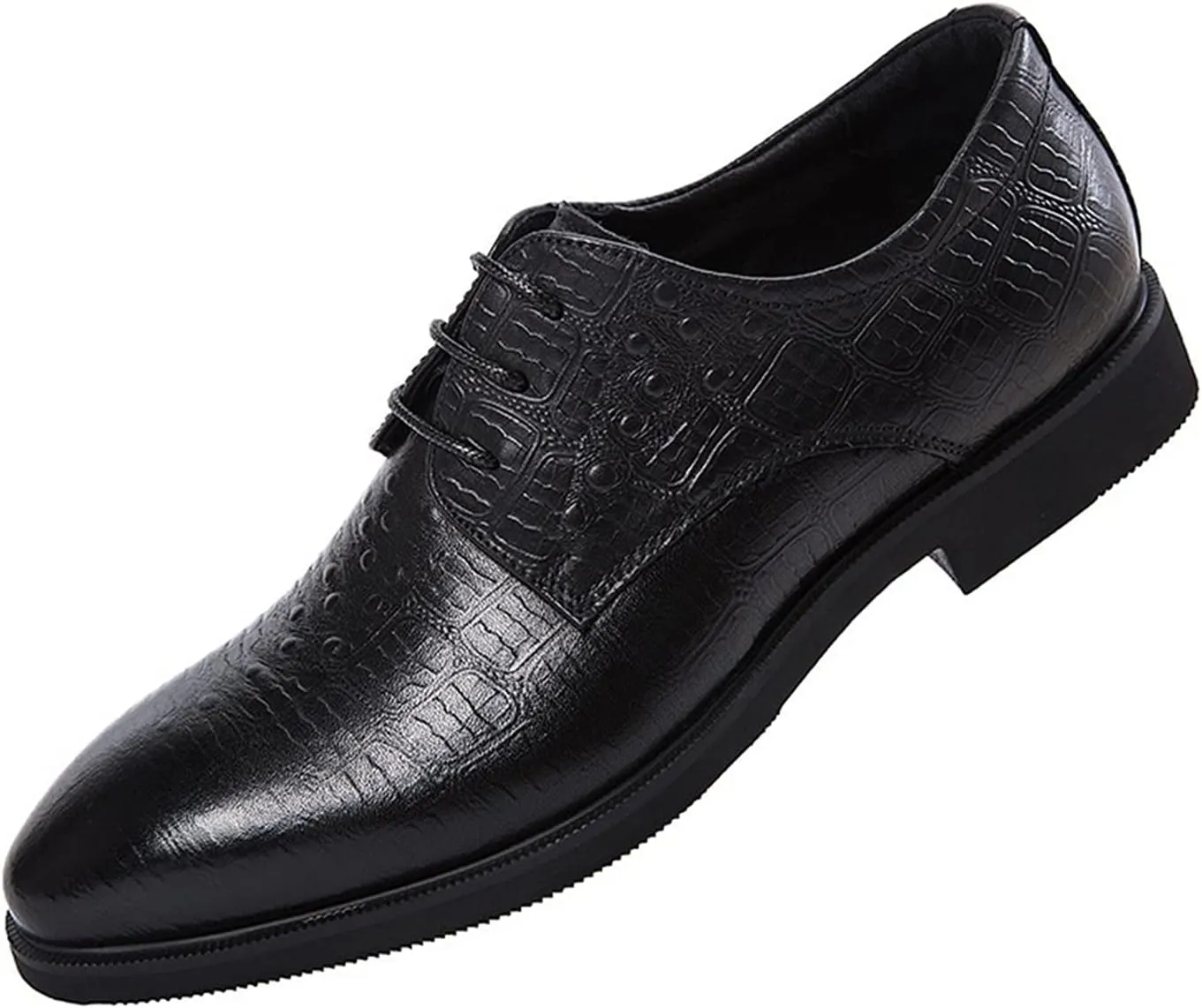 Oxford Shoes for Men Lace Up Burnished Toe Crocodile Print Derby Shoes Leather Low Top Slip Resistant Rubber Sole Party