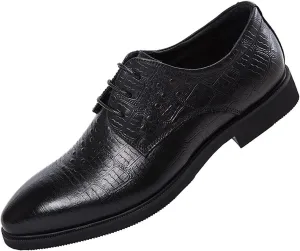 Oxford Shoes for Men Lace Up Burnished Toe Crocodile Print Derby Shoes Leather Low Top Slip Resistant Rubber Sole Party