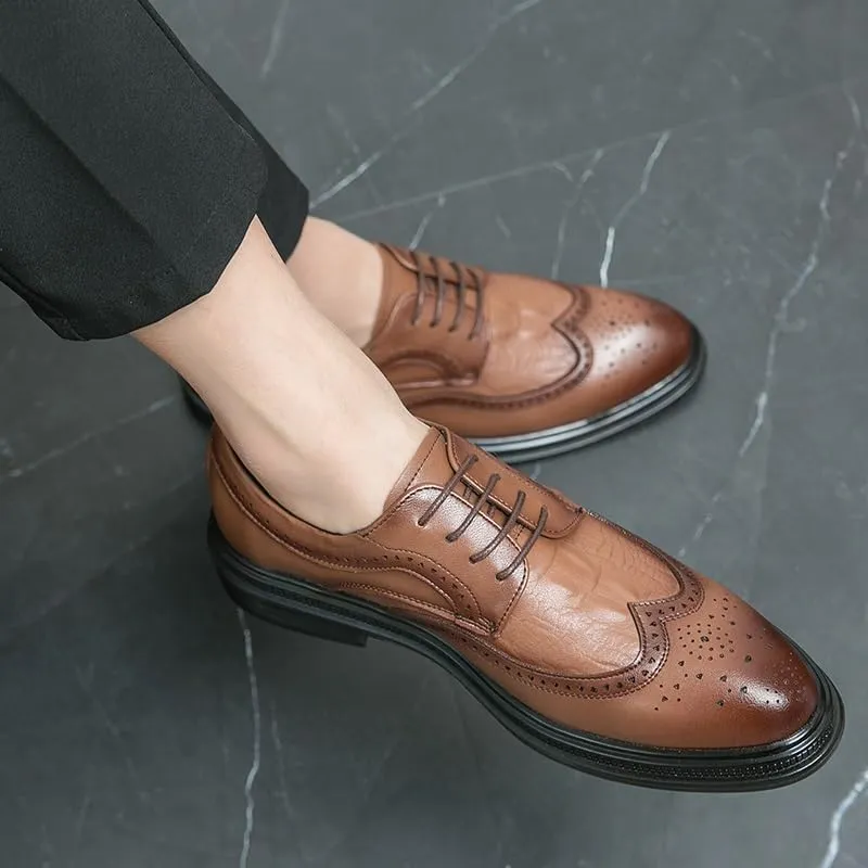 Oxford Shoes for Men Lace Up Round Toe Leather Crocodile Print Patchwork Wingtips Low Top Anti-Slip Non Slip Resistant Classic