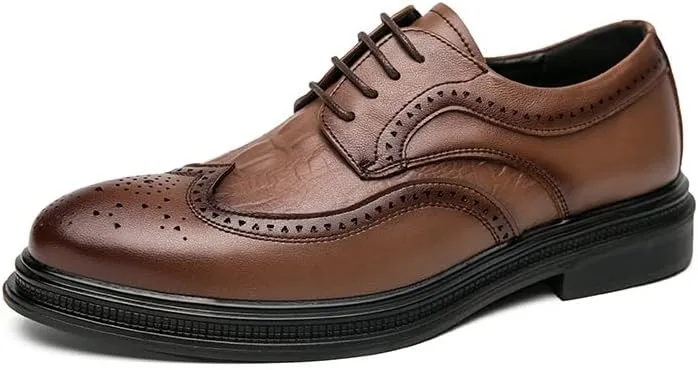 Oxford Shoes for Men Lace Up Round Toe Leather Crocodile Print Patchwork Wingtips Low Top Anti-Slip Non Slip Resistant Classic