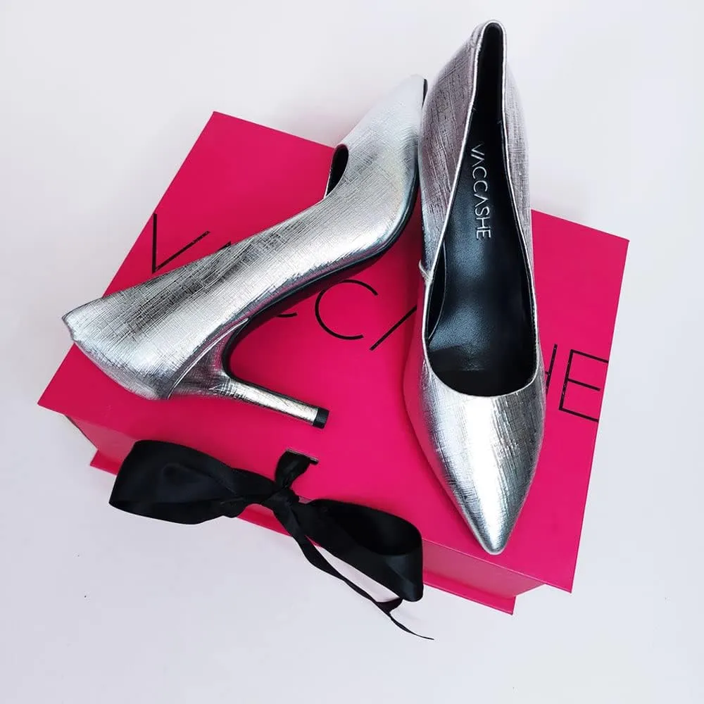Paris Metallic Leather Dress Pump Shoes Stiletto Heels