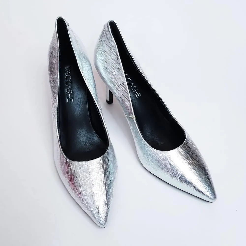 Paris Metallic Leather Dress Pump Shoes Stiletto Heels