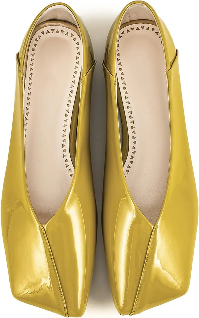Patent Leather Ballet Flats for Women Fashionable Square Toe Ballet Flats Loafer Shoes for Women Nude Dress Shoes.