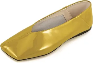 Patent Leather Ballet Flats for Women Fashionable Square Toe Ballet Flats Loafer Shoes for Women Nude Dress Shoes.