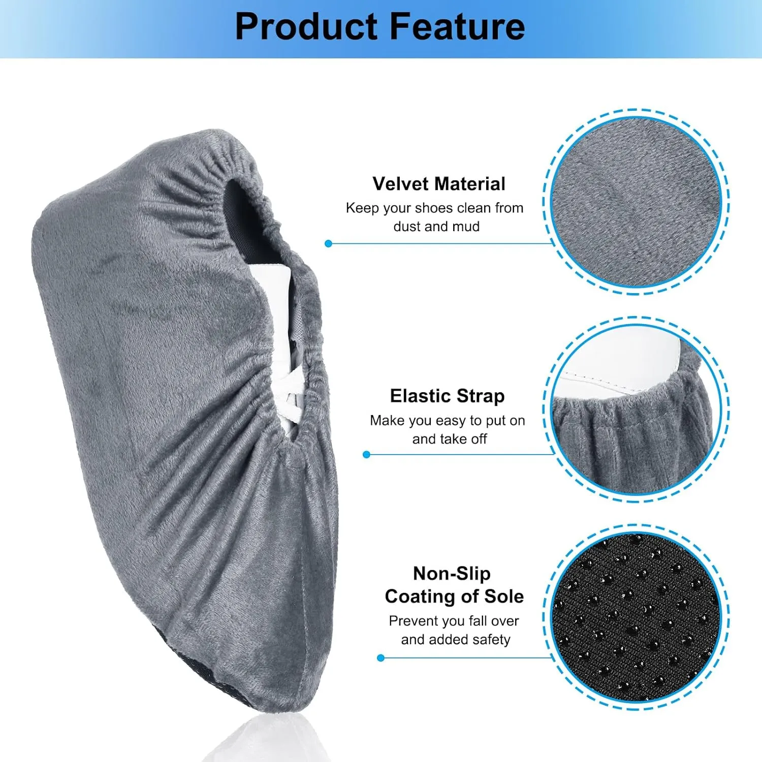 PATIKIL Shoe Covers, 3 Pairs Reusable Non Slip Shoe Protector Covers Washable Soft Shoe Cover for Household Office, Grey